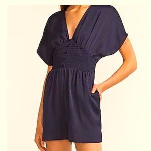Express Smocked Waist Kimono Romper navy blue